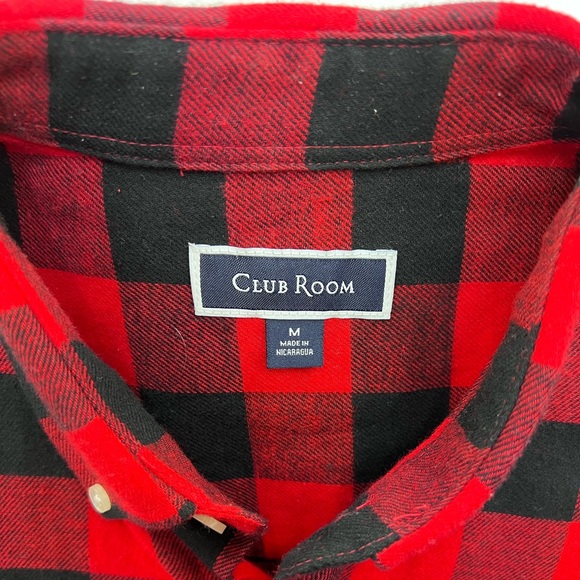 CLUB ROOM SIZE MEDIUM MENS RED & BLACK PLAID CHECKERED LONG SLEEVES SHIRT - Picture 7 of 16